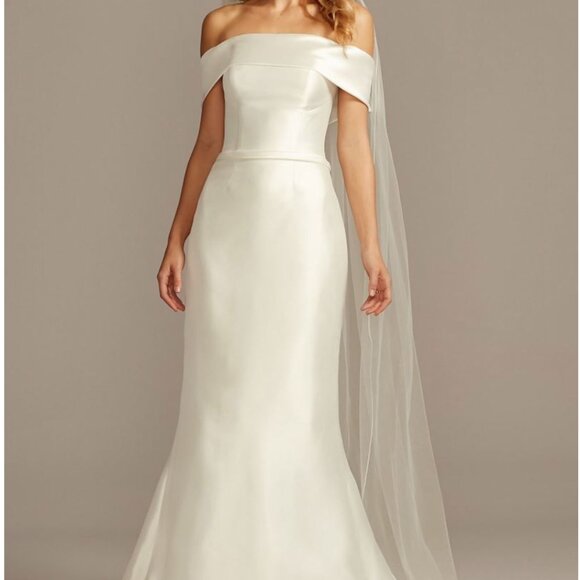 Off-the-Shoulder Mikado Trumpet Wedding Dress (size 8) by David's Bridal Collect - Picture 1 of 10